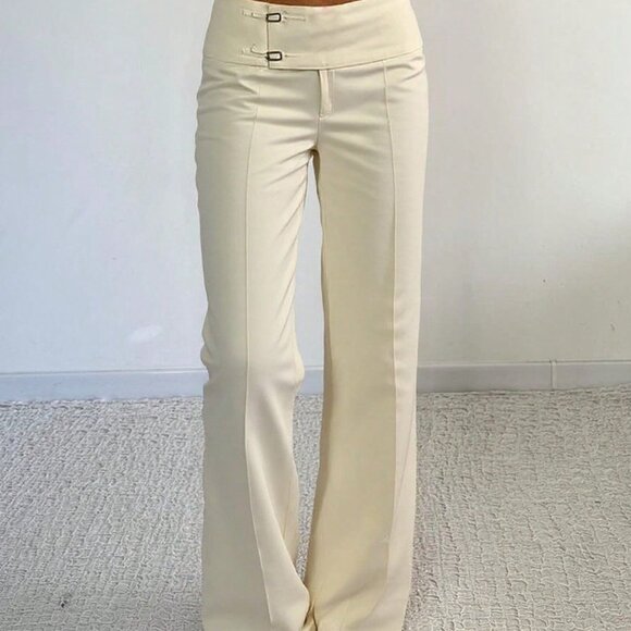 Beige Elegant Women's Flared Cargo Pants - Picture 3 of 8